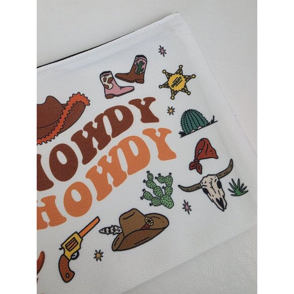 New Howdy Howdy Western Themed Zippered Canvas Pouch Bag Cowgirl Rodeo Makeup - Picture 3 of 6